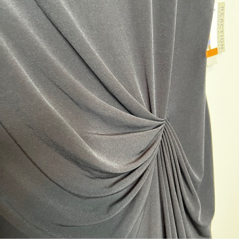 Kenneth Cole Reaction‎ Black Short Sleeve Ruched Asymmetrical Dress Size Medium - Picture 7 of 10